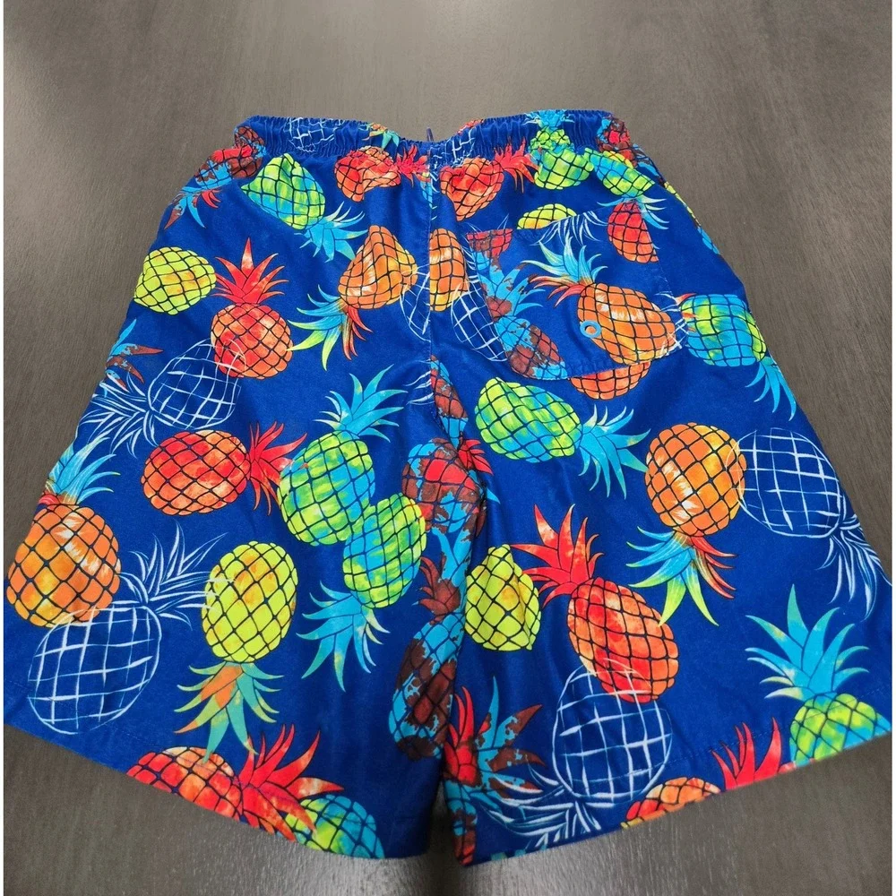 Wonder Nation Boys Pineapple Swim Trunks Blue Neon Multi Color Size L 10-12